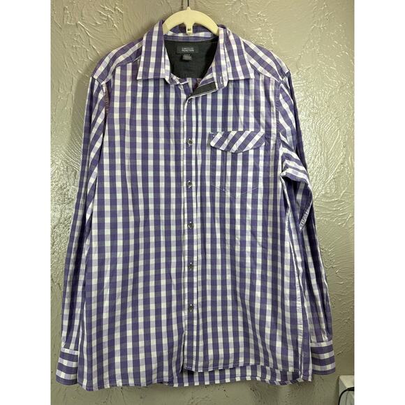 Kenneth Cole Reaction Purple White Check Button Long Sleeve Shirt Size Medium - Picture 1 of 5